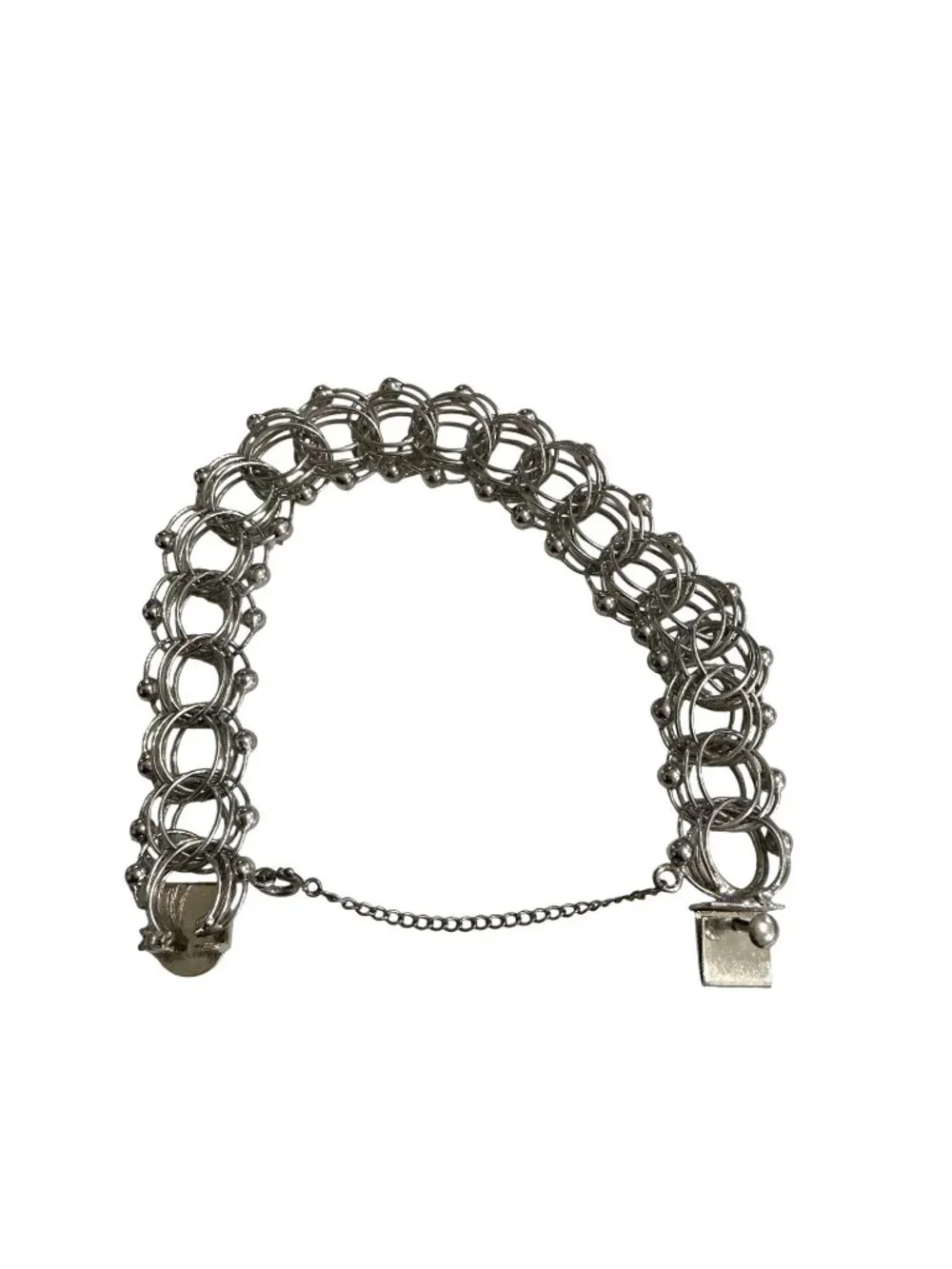 Vintage Rare  Sterling Silver Chain Mail  Bold Statement Bracelet  Safety Chain